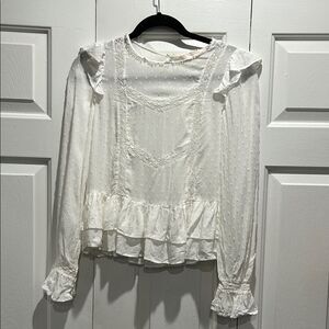 Zara Elegant White Ruffle Blouse, XS